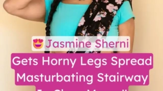 Famous actress Jasmine Sherni flashes tight pussy, bubble butt and tits on cam before masturbating in stairway